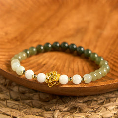 Foviel Natural Hetian Jade Gradient Lotus Abundance Bracelet