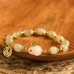 Foviel Natural Hetian Jade Fu Character Fu Brand Rabbit Abundance Bracelet