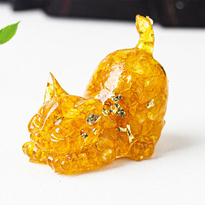 Buddha Stones Stretching Cat Resin Crystal Gravel Meditation Decoration - Citrine - 4.5*3*4.2cm - image 12