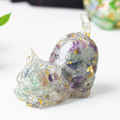 Buddha Stones Stretching Cat Resin Crystal Gravel Meditation Decoration - Fluorite - 4.5*3*4.2cm - image 28