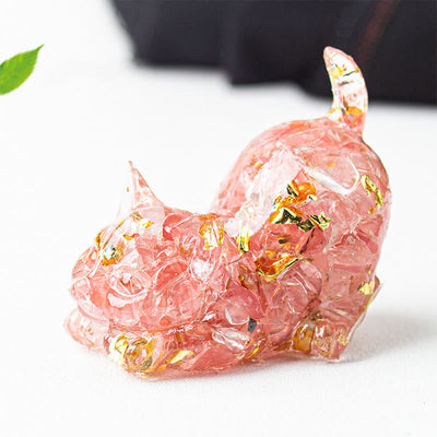 Buddha Stones Stretching Cat Resin Crystal Gravel Meditation Decoration - Pink Quartz - 4.5*3*4.2cm - image 38