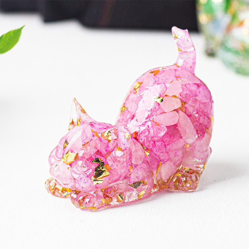 Buddha Stones Stretching Cat Resin Crystal Gravel Meditation Decoration - Rose Red Crystal - 4.5*3*4.2cm - image 53