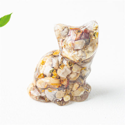 Buddha Stones Sitting Cat  Resin Gravel Pink Crystal Citrine White Crystal Lapis Lazuli Soothing Desktop Decoration - Crazy Agate - About 3.2*3.3*4cm - image 33
