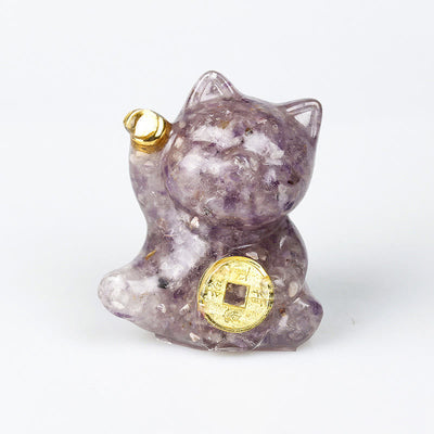 Buddha Stones Lucky Cat Copper Coin Turquoise Labradorite Pink Crystal Amethyst Strength Home Decoration - Amethyst - About 5.5*6*4cm - image 10