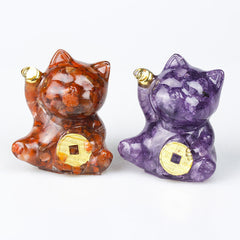 Buddha Stones Lucky Cat Copper Coin Turquoise Labradorite Pink Crystal Amethyst Strength Home Decoration - image 0