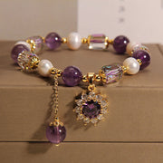 Foviel Natural Amethyst Pearl Sunflower Communication Bracelet