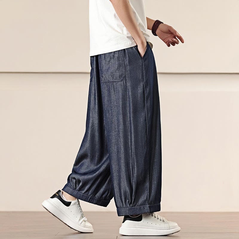 Buddha Stones Spring Solid Color Drawstring Men's Wide Leg Pants With Pockets - image 38