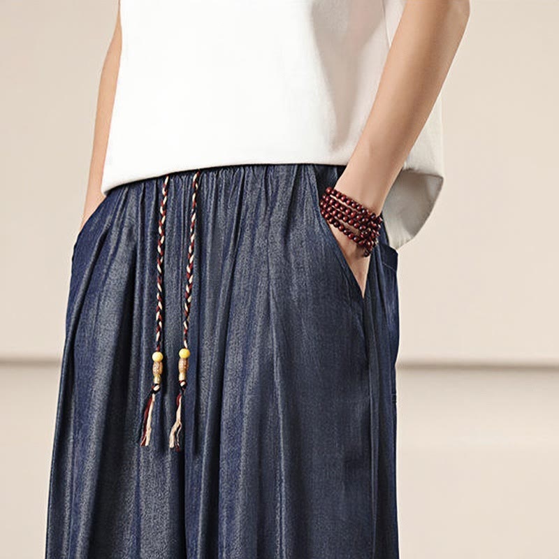 Buddha Stones Spring Solid Color Drawstring Men's Wide Leg Pants With Pockets - image 41