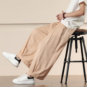 Foviel Spring Solid Color Drawstring Men's Wide Leg Pants With Pockets