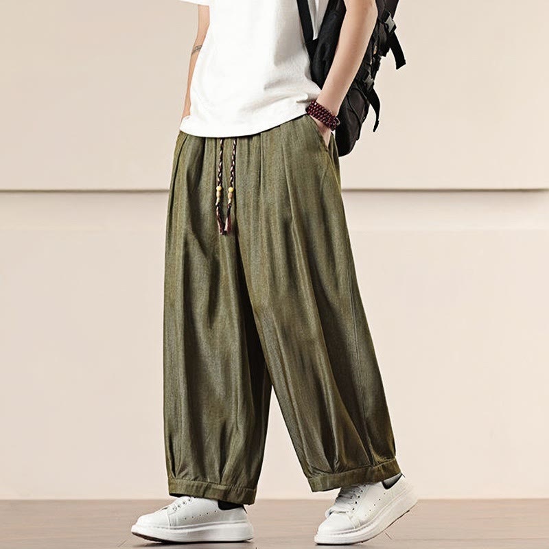Buddha Stones Spring Solid Color Drawstring Men's Wide Leg Pants With Pockets - image 31