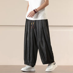 Buddha Stones Spring Solid Color Drawstring Men's Wide Leg Pants With Pockets - Black - US/UK/AU46，EU56 (5XL) - image 0