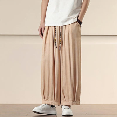 Buddha Stones Spring Solid Color Drawstring Men's Wide Leg Pants With Pockets - image 17