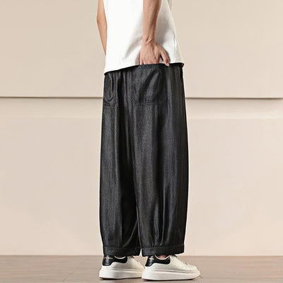 Buddha Stones Spring Solid Color Drawstring Men's Wide Leg Pants With Pockets - image 4