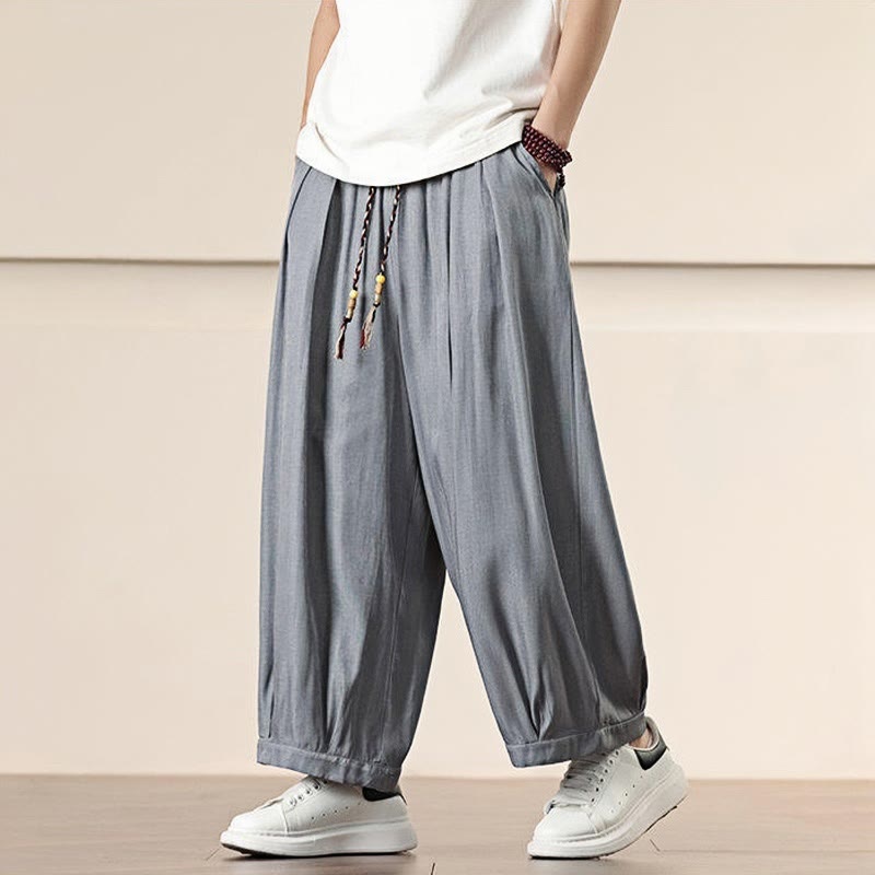 Buddha Stones Spring Solid Color Drawstring Men's Wide Leg Pants With Pockets - image 13