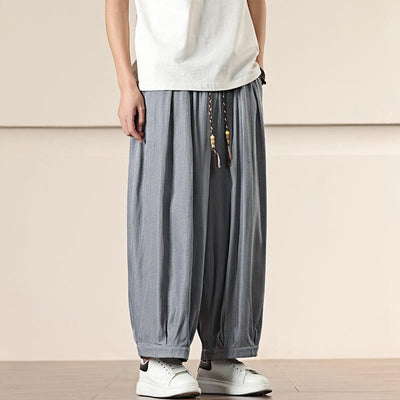 Buddha Stones Spring Solid Color Drawstring Men's Wide Leg Pants With Pockets - image 11