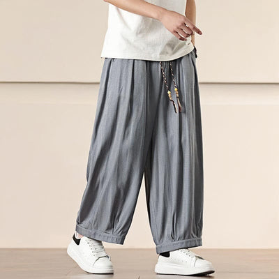 Buddha Stones Spring Solid Color Drawstring Men's Wide Leg Pants With Pockets - image 15