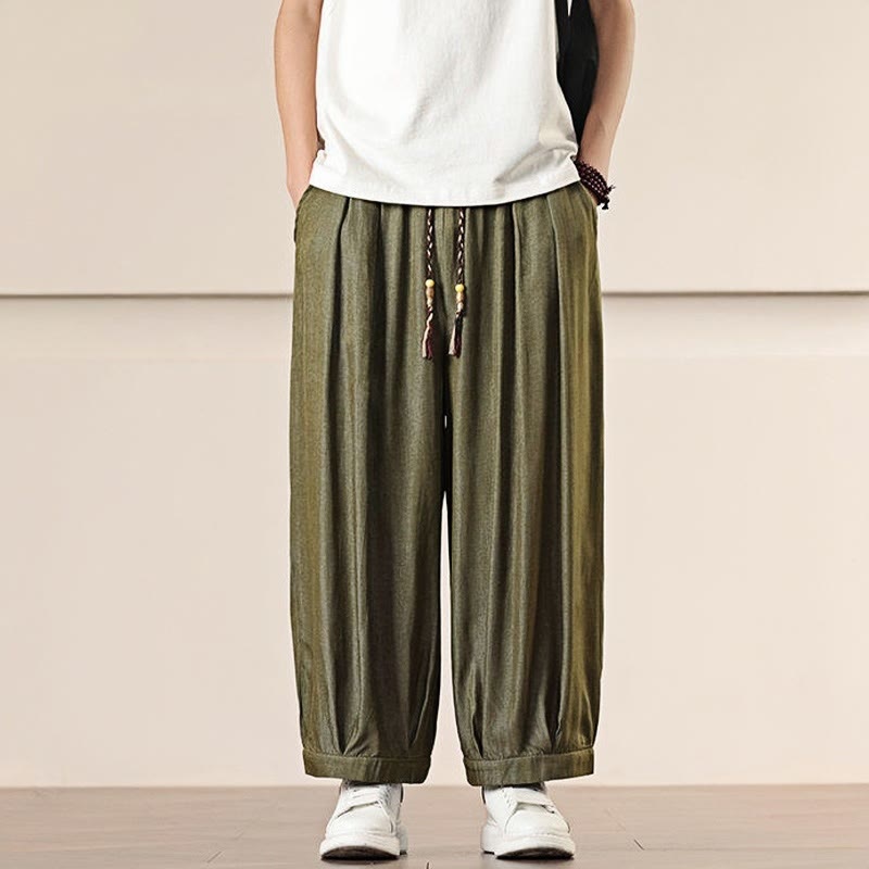 Buddha Stones Spring Solid Color Drawstring Men's Wide Leg Pants With Pockets - image 25