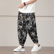 Foviel Bamboo Leaf Pattern Drawstring Men's Harem Pants With Pockets