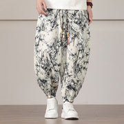 Foviel Bamboo Leaf Pattern Drawstring Men's Harem Pants With Pockets