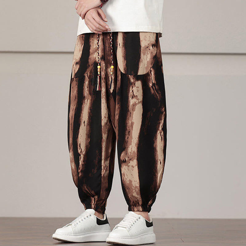 Buddha Stones Stripe Pattern Drawstring Men's Harem Pants With Pockets - image 12