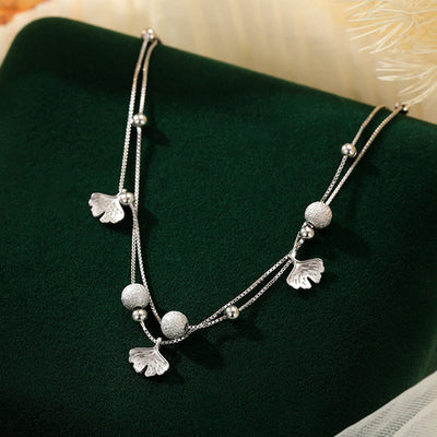 Foviel 925 Sterling Silber Ginkgo Blatt doppelter Schichtschutz Anklet