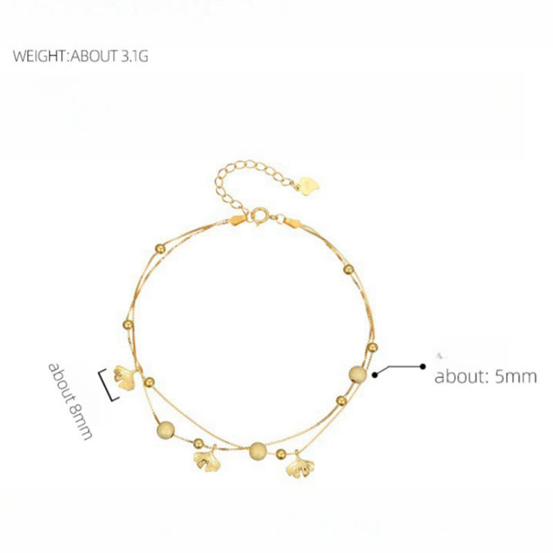 Foviel 925 Sterling Silber Ginkgo Blatt doppelter Schichtschutz Anklet
