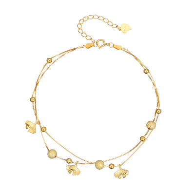 Foviel 925 Sterling Silber Ginkgo Blatt doppelter Schichtschutz Anklet