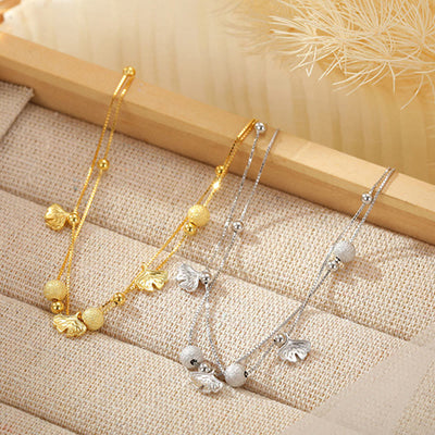 Foviel 925 Sterling Silber Ginkgo Blatt doppelter Schichtschutz Anklet