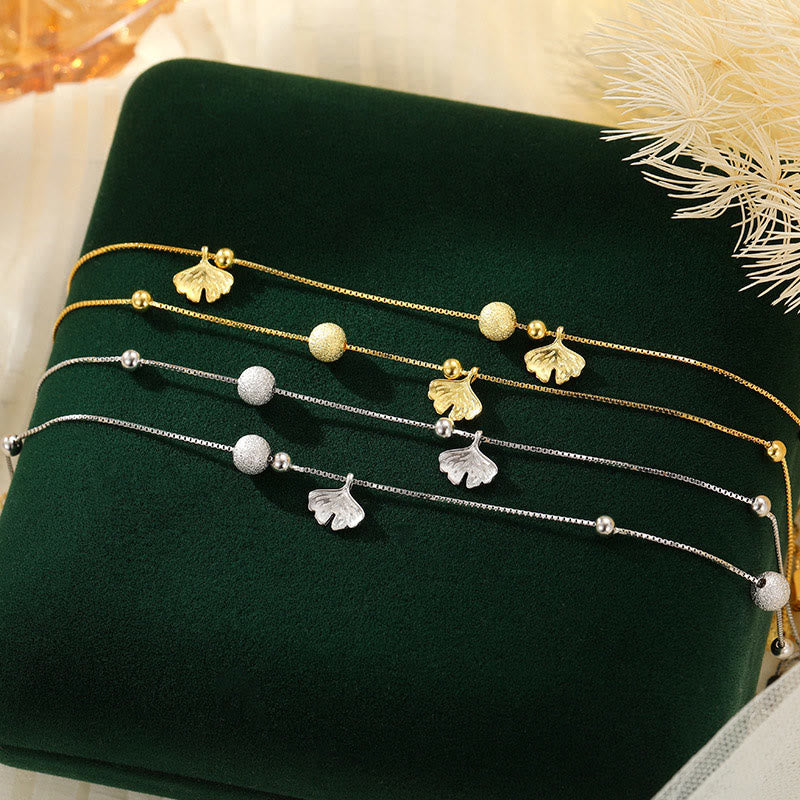 Foviel 925 Sterling Silber Ginkgo Blatt doppelter Schichtschutz Anklet