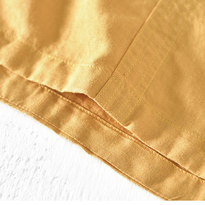Chemise d'été Foviel pour homme à col montant, manches courtes, en coton et lin, à demi-boutonnage