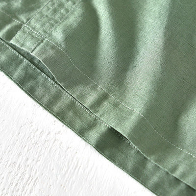 Chemise d'été Foviel pour homme à col montant, manches courtes, en coton et lin, à demi-boutonnage