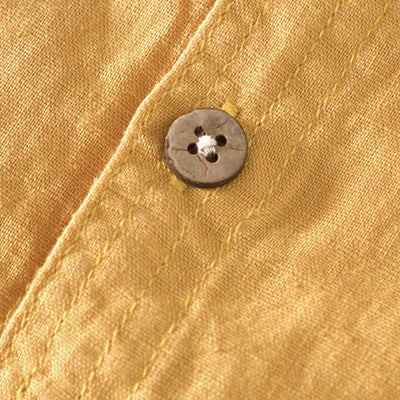 Chemise d'été Foviel pour homme à col montant, manches courtes, en coton et lin, à demi-boutonnage