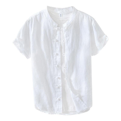 Buddha Stones Daily Frog-Button Stand Collar Short Sleeve Linen Men's Shirt - image 12