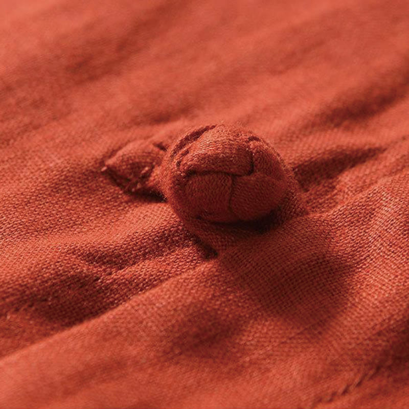 Buddha Stones Daily Frog-Button Stand Collar Short Sleeve Linen Men's Shirt - image 25