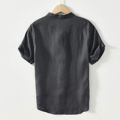 Buddha Stones Daily Frog-Button Stand Collar Short Sleeve Linen Men's Shirt - image 1