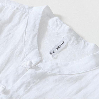 Buddha Stones Daily Frog-Button Stand Collar Short Sleeve Linen Men's Shirt - image 7