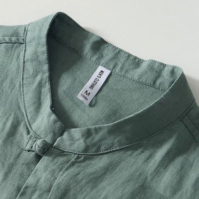 Buddha Stones Daily Frog-Button Stand Collar Short Sleeve Linen Men's Shirt - image 19