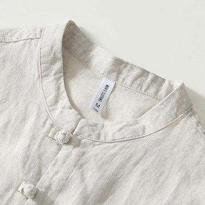 Buddha Stones Daily Frog-Button Stand Collar Short Sleeve Linen Men's Shirt - image 14