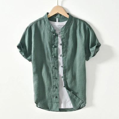 Buddha Stones Daily Frog-Button Stand Collar Short Sleeve Linen Men's Shirt - MediumSeaGreen - US/UK/AU42，EU52 (3XL) - image 18