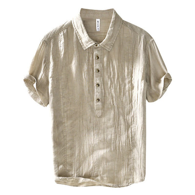 Buddha Stones Causal Plain Lapel Ramie Linen Half Button Men's Shirt - image 6