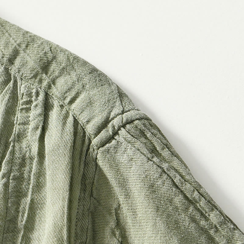 Buddha Stones Causal Plain Lapel Ramie Linen Half Button Men's Shirt - image 23
