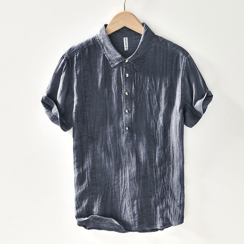 Buddha Stones Causal Plain Lapel Ramie Linen Half Button Men's Shirt - SlateGray - US/UK/AU44，EU54 (4XL) - image 14