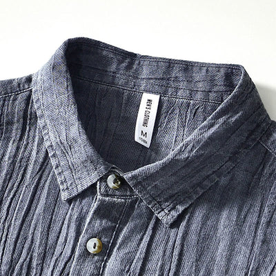 Buddha Stones Causal Plain Lapel Ramie Linen Half Button Men's Shirt - image 15