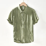 Foviel Causal Plain Lapel Ramie Linen Half Button Men's Shirt
