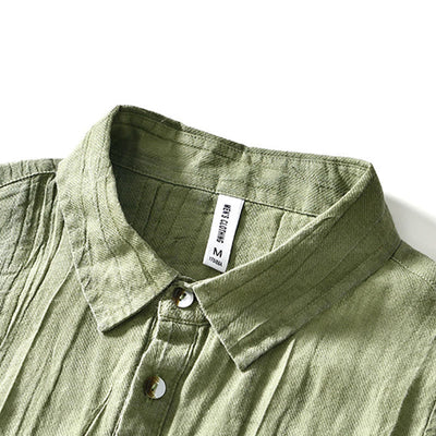 Buddha Stones Causal Plain Lapel Ramie Linen Half Button Men's Shirt - image 20