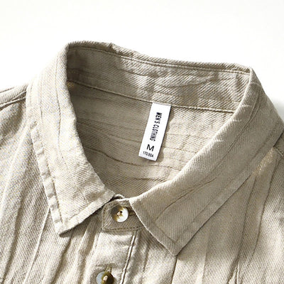 Buddha Stones Causal Plain Lapel Ramie Linen Half Button Men's Shirt - image 1