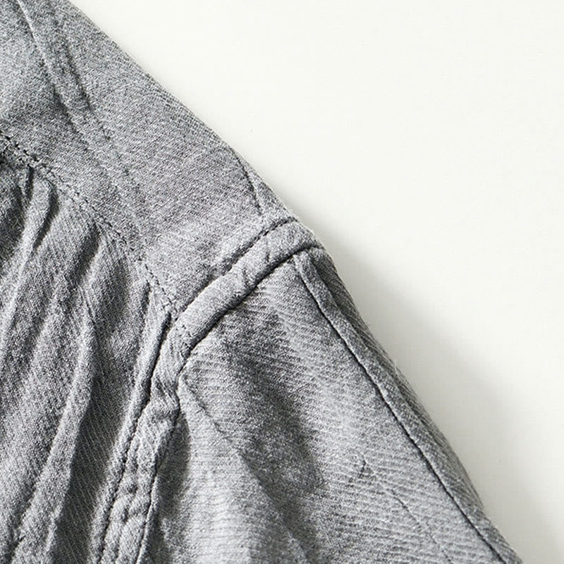 Buddha Stones Causal Plain Lapel Ramie Linen Half Button Men's Shirt - image 13