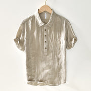 Foviel Causal Plain Lapel Ramie Linen Half Button Men's Shirt