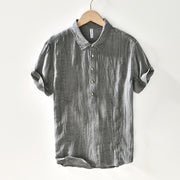 Foviel Causal Plain Lapel Ramie Linen Half Button Men's Shirt