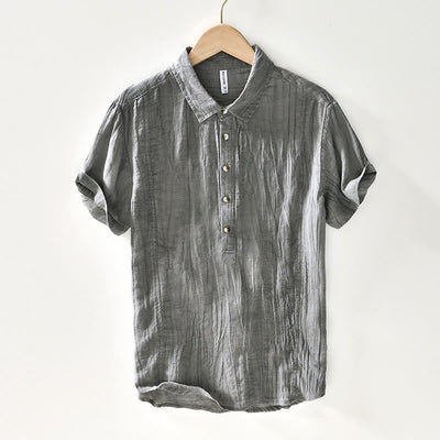 Buddha Stones Causal Plain Lapel Ramie Linen Half Button Men's Shirt - LightSlateGray - US/UK/AU44，EU54 (4XL) - image 7